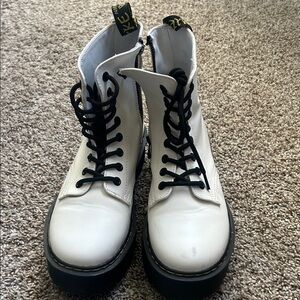 Stylish White Lace-Up Combat Boots
